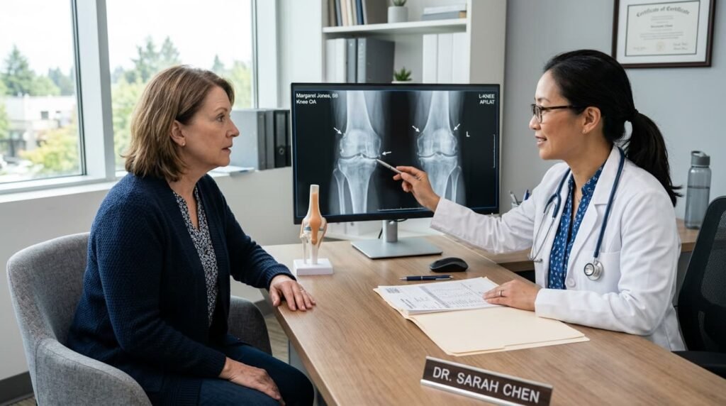Doctor Discussing Knee Arthritis Diagnosis