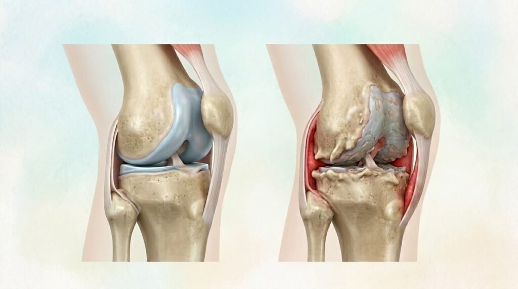 normal knee vs bone on bone knee pain
