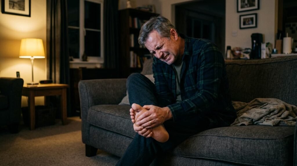 Man Clutching Foot in Sudden Joint Pain