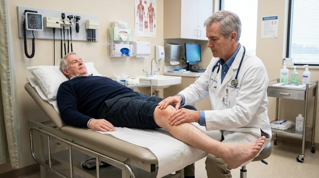 Examining Patient's Knee for Diabetic Joint Pain