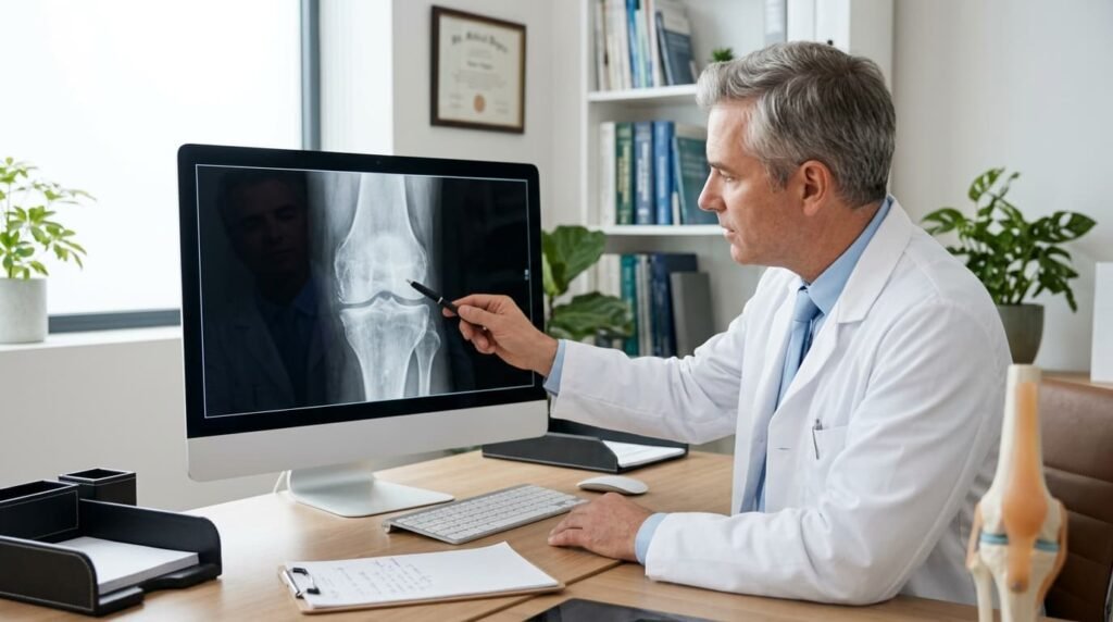 doctor-reviewing-knee-x-ray-for-osteoarthritis