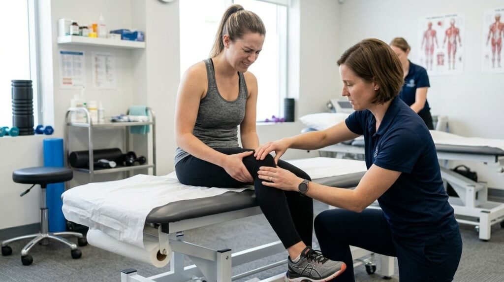 patient-holding-knee-with-physiotherapist