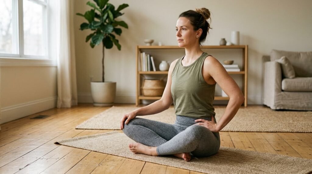 Woman Practicing Low-Impact Yoga for PCOS Joint Pain