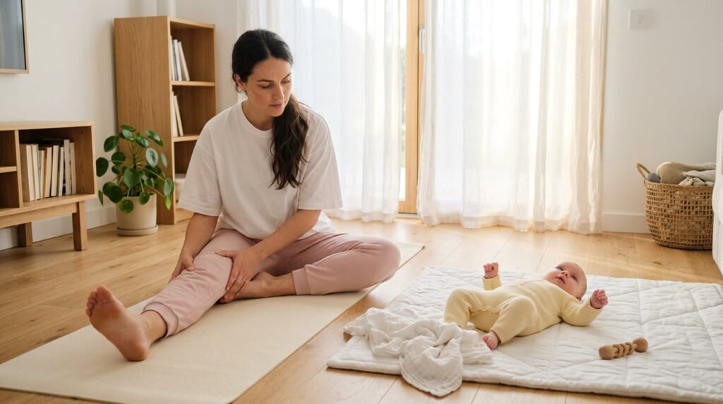 Postpartum Woman Stretching