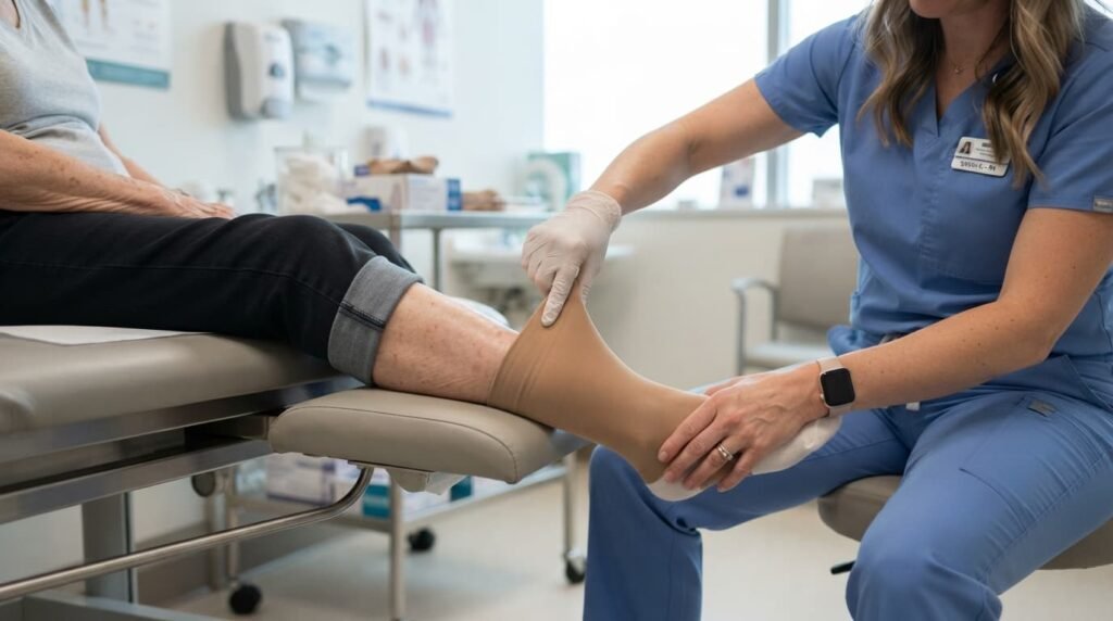 Compression Stocking Application After Knee Arthroscopy Surgery