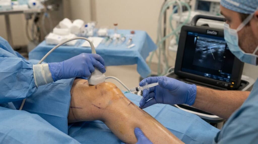 An ultrasound-guided knee injection