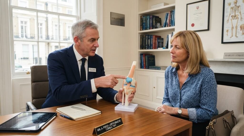 Consultant Explaining Knee Cartilage Damage Diagnosis