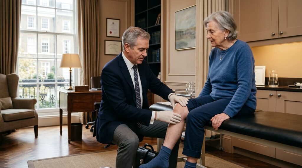Doctor Examining Elderly Patient's Knee