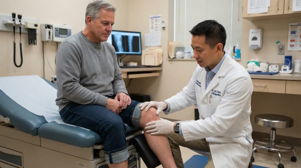 Doctor Examining Patient's Knee for Arthritis Symptoms