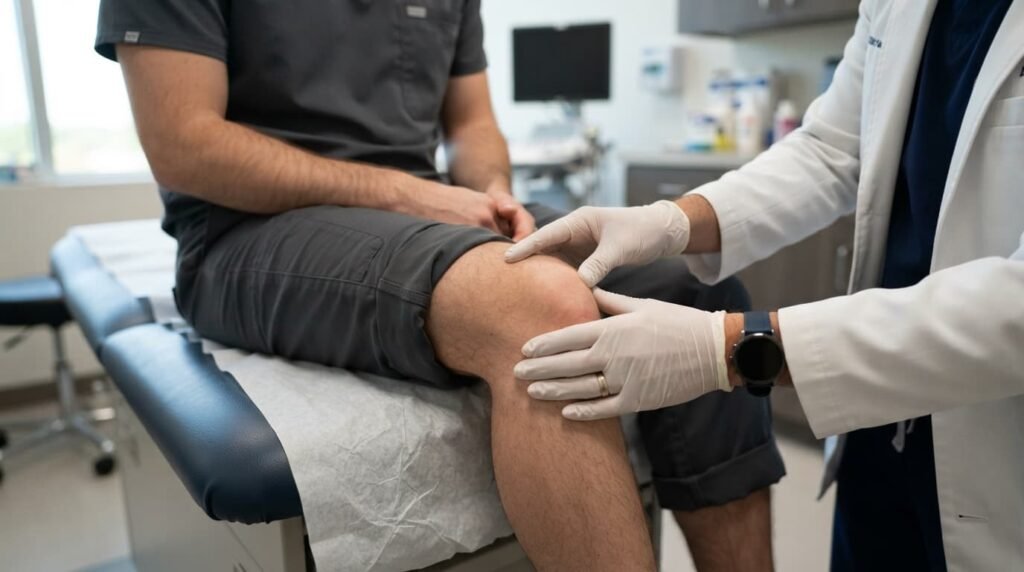 Doctor Examining Knee for Osteoarthritis Stiffness