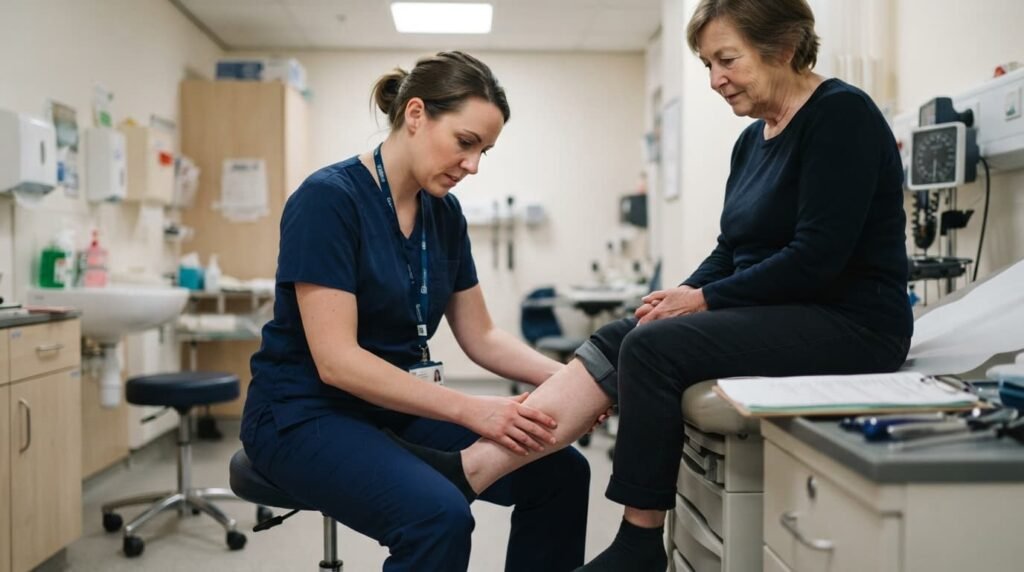 Nurse Checking Patient's Calf for Swelling