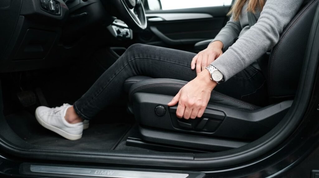 Person Adjusting Car Seat Position to Ease Knee Pressure
