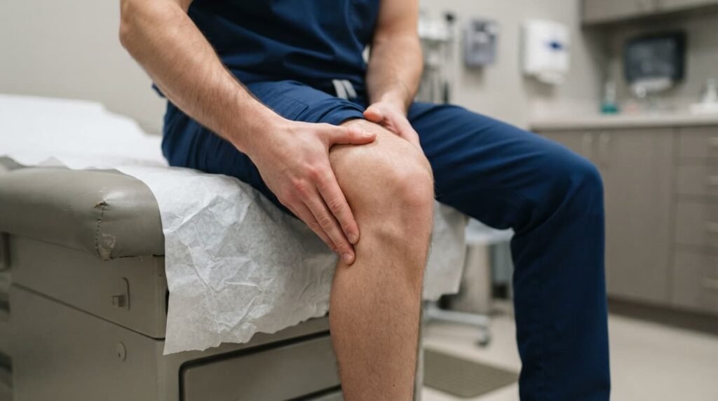 Person Pressing Behind Knee to Check Swelling