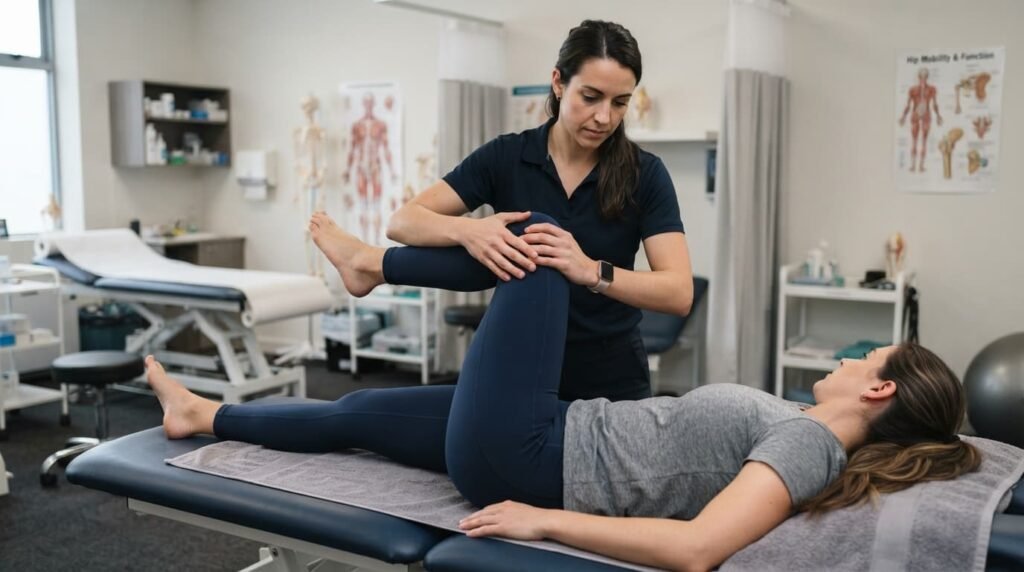 physiotherapist assesses hip and knee strength first