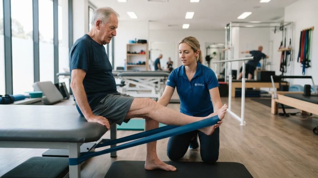 Physiotherapist Guiding Patient Through Knee Exercises