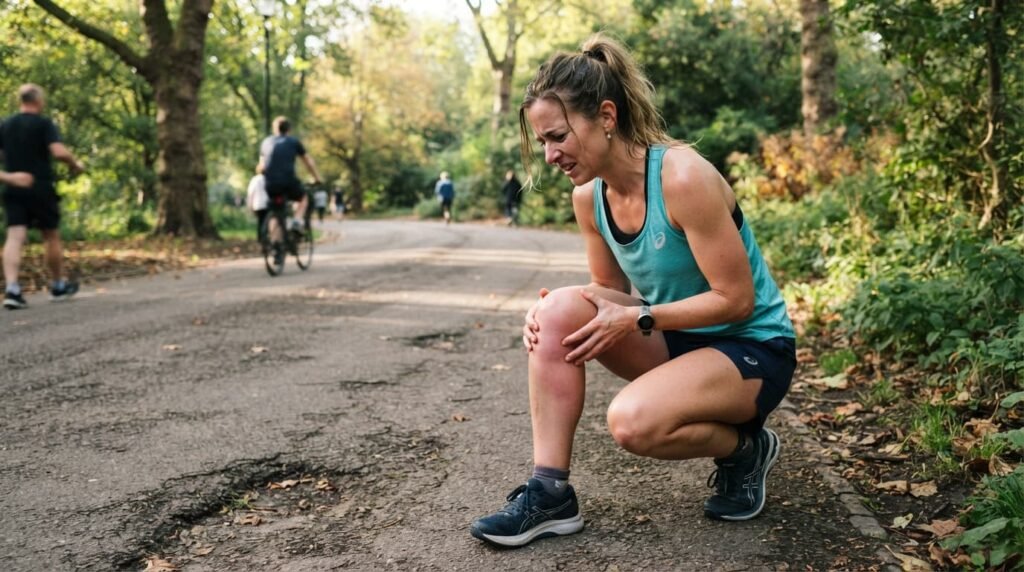 Female Runner Touching Swollen Knee