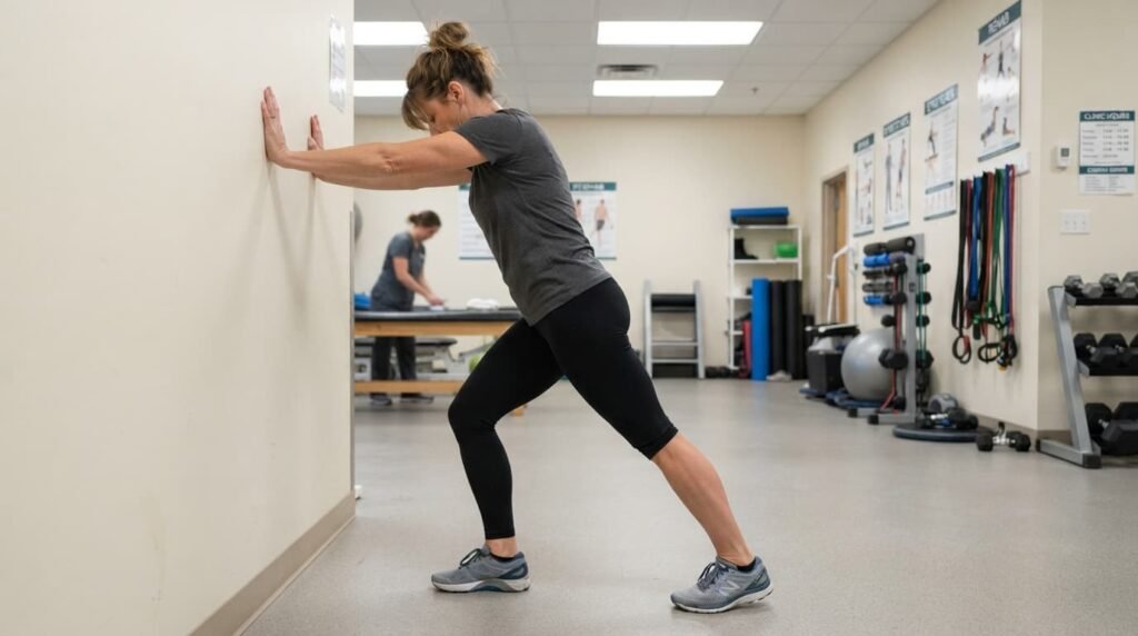 Standing Calf Stretch Against Wall for Knee Support