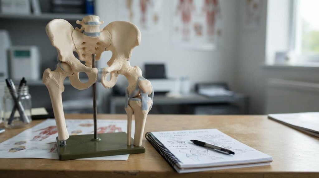 Anatomical Model Showing Female Knee Joint and Pelvic Alignment