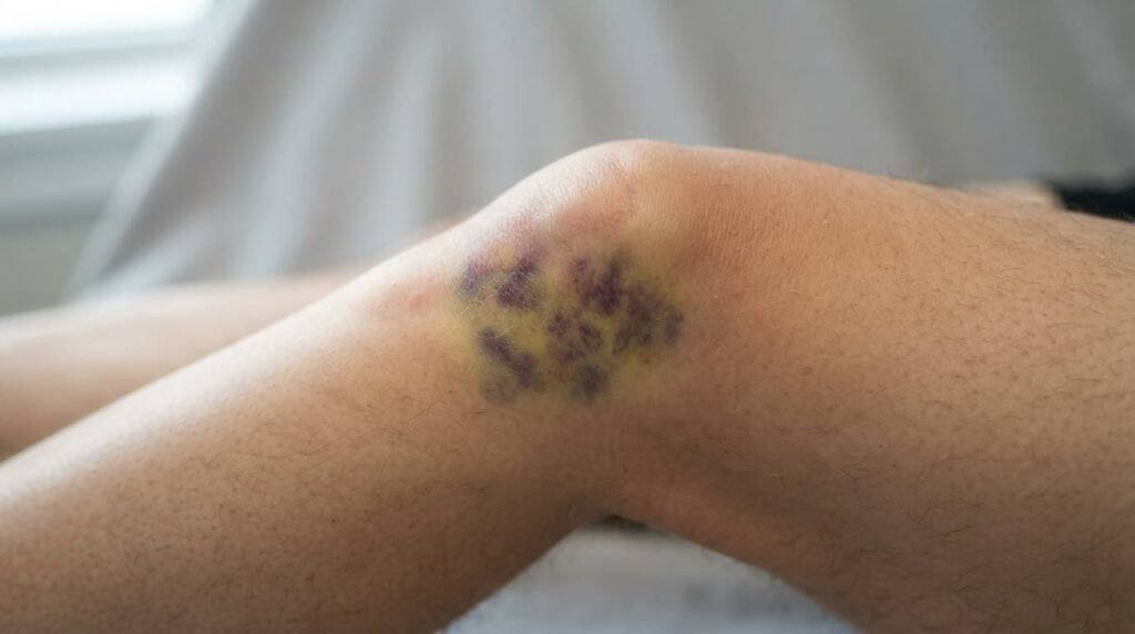 Bruised Knee Joint Showing Swelling and Discolouration
