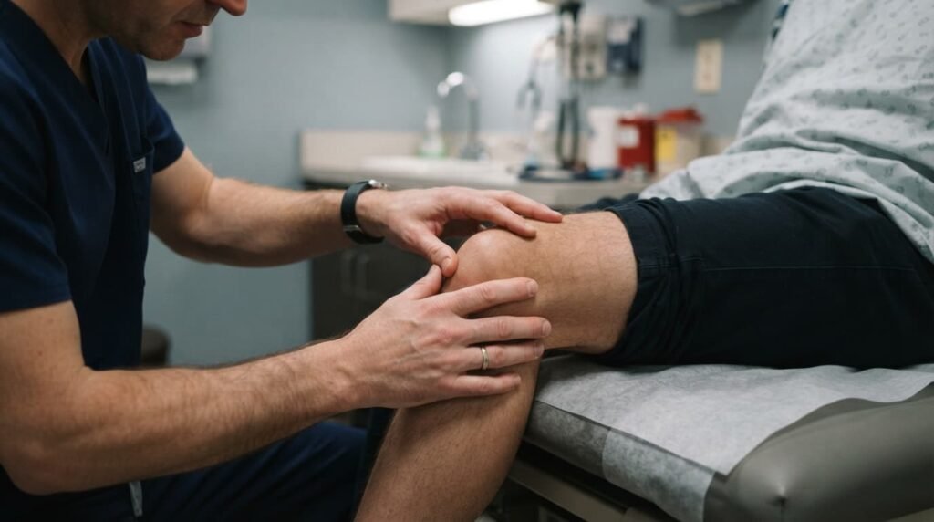 Clinician Examining Patient's Knee Joint