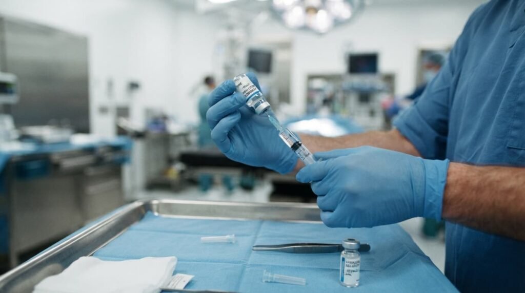 Preparation of Arthrosamid Hydrogel Syringe and Vial Before Injection
