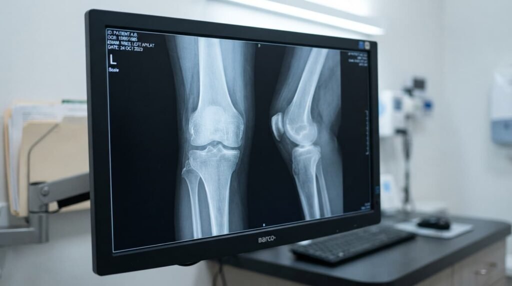 Knee X-Ray Displayed on Screen