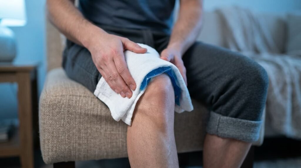 Knee Pain Treatment RICE Method Ice Pack Application