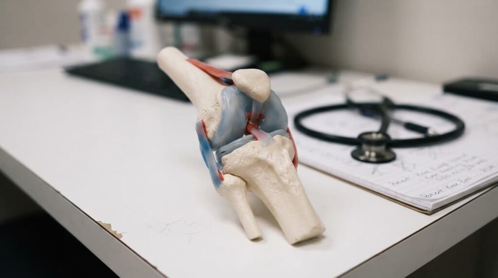Anatomical knee joint model showing cartilage structure linked to osteoarthritis genetic risk