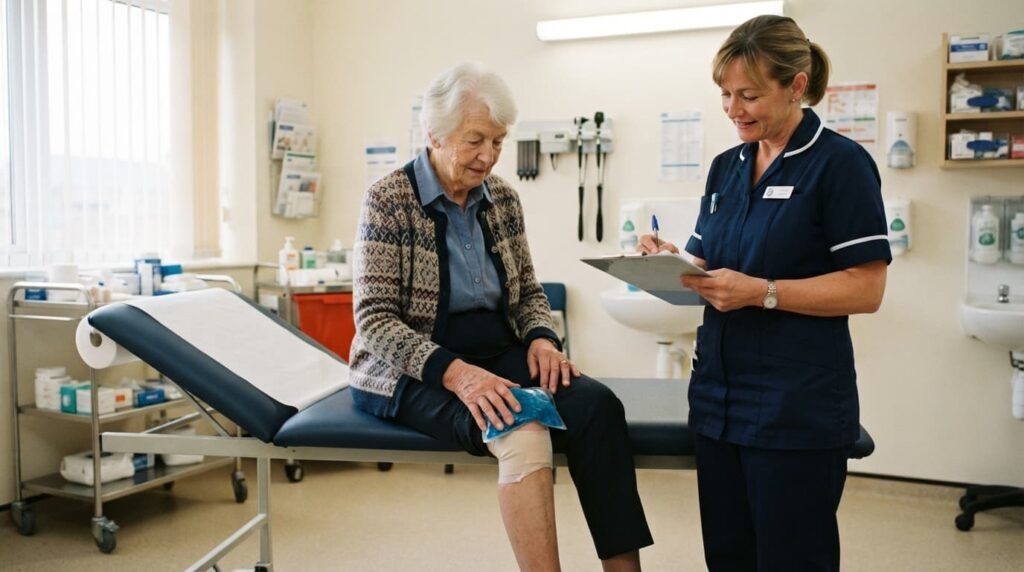 Patient Icing Knee After Injection for Arthritis Aftercare