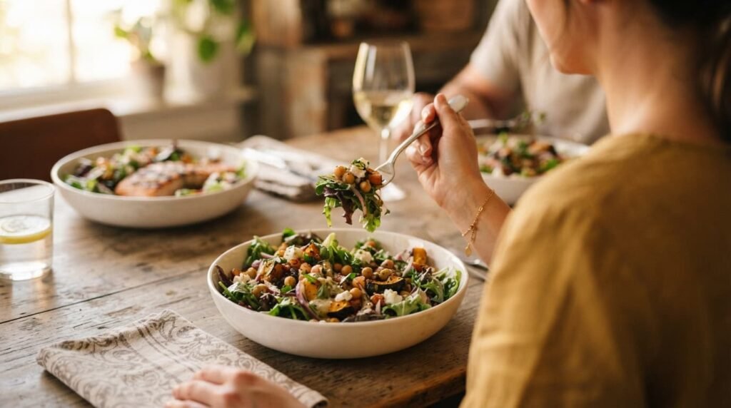 Person eating anti-inflammatory salad for knee arthritis
