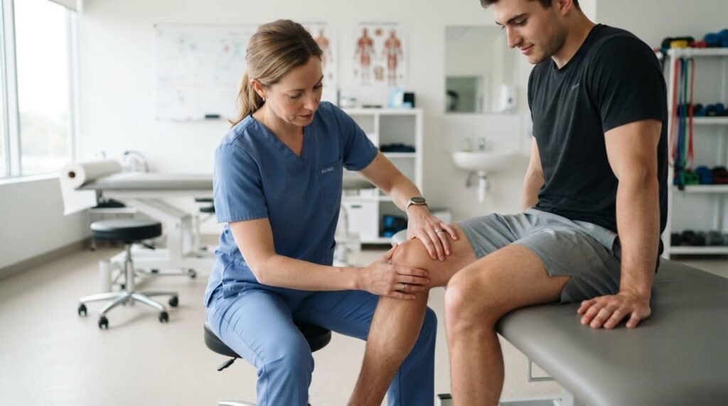 Physiotherapist Examining Knee Ligament Stability