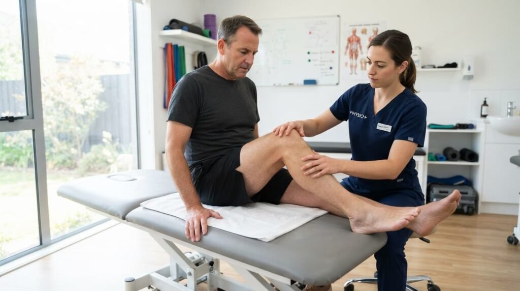 Physiotherapist Guiding Knee Recovery After Infection Treatment