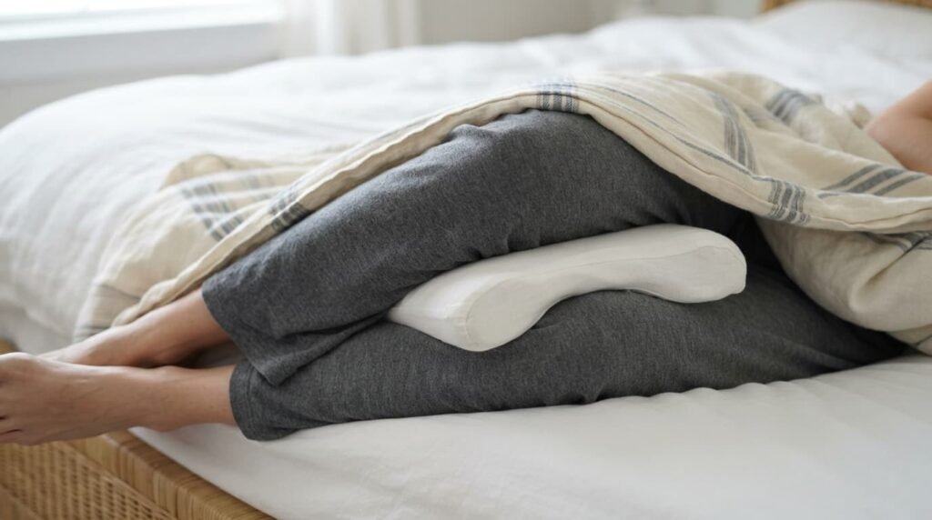 Pillow Positioned Between Knees for Pain Relief