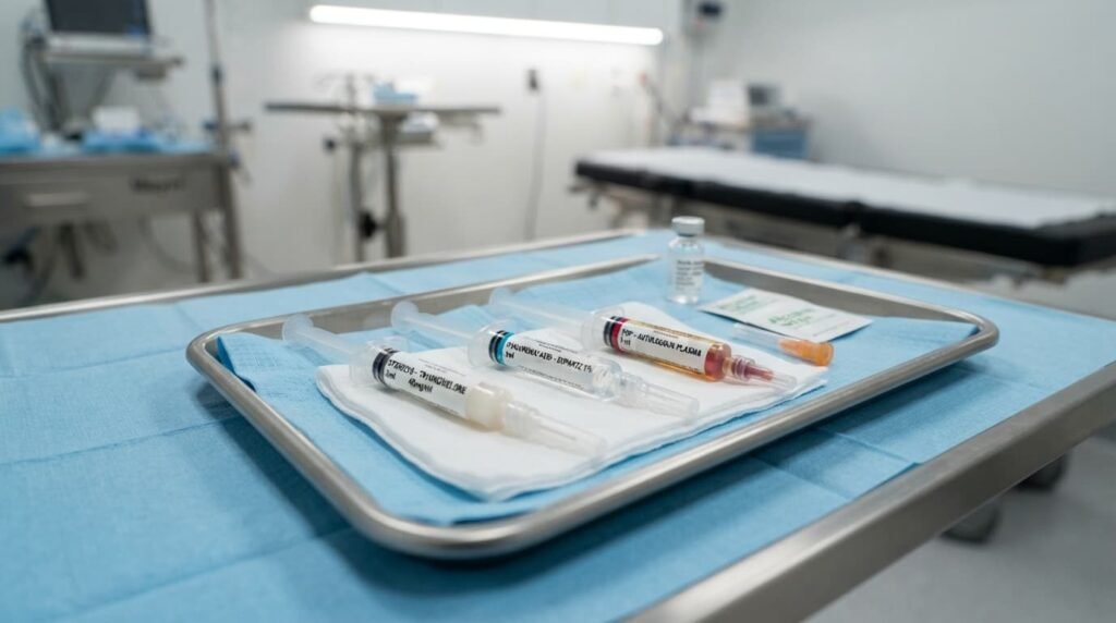 Treatment Tray with Syringes for Non-Surgical Knee Treatment