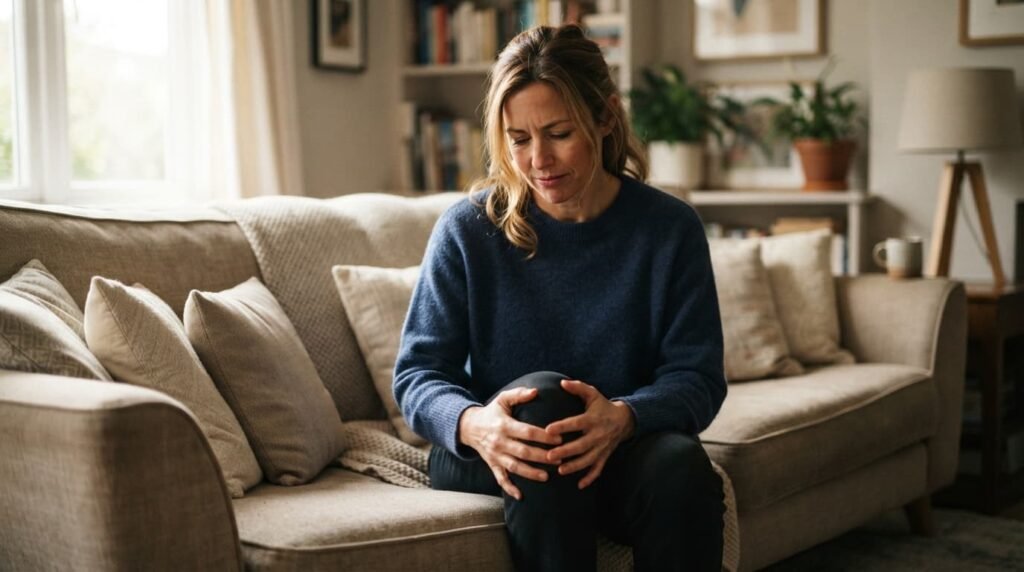 Woman Experiencing Knee Pain Without Injury at Home