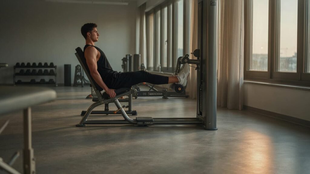 Patient Using Seated Leg Extension Machine For ACL Rehab