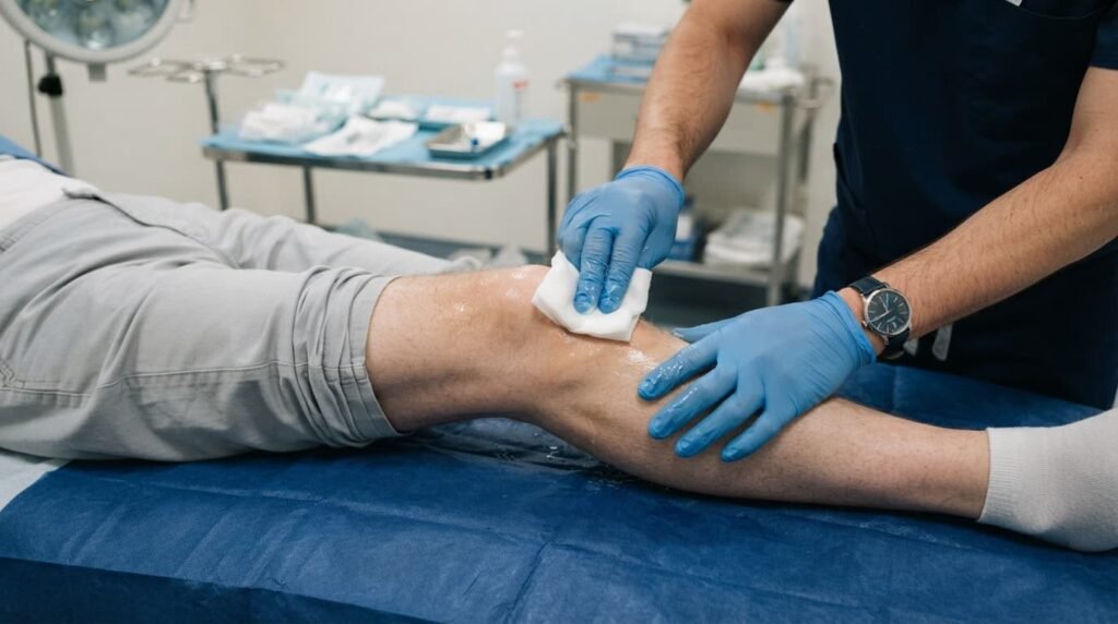 Skin Preparation Before a Knee Aspiration Procedure