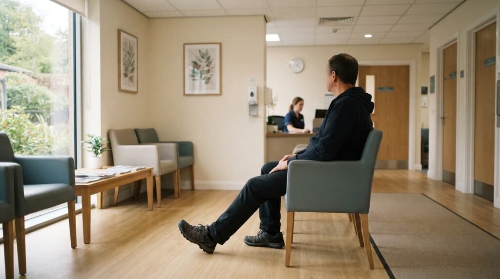 Patient Waiting for a Knee Aspiration Consultation