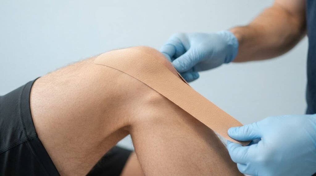 Fat pad impingement taping applied to knee