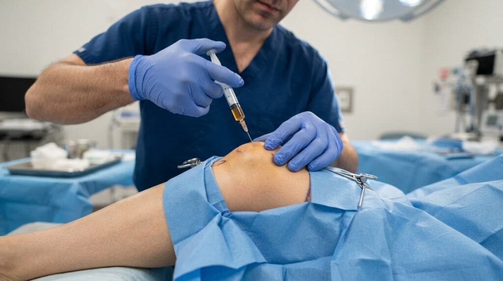 Close-Up of a Clinical Knee Procedure in a UK Clinic