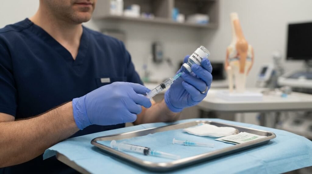 Preparing an Arthrosamid injection for knee osteoarthritis treatment