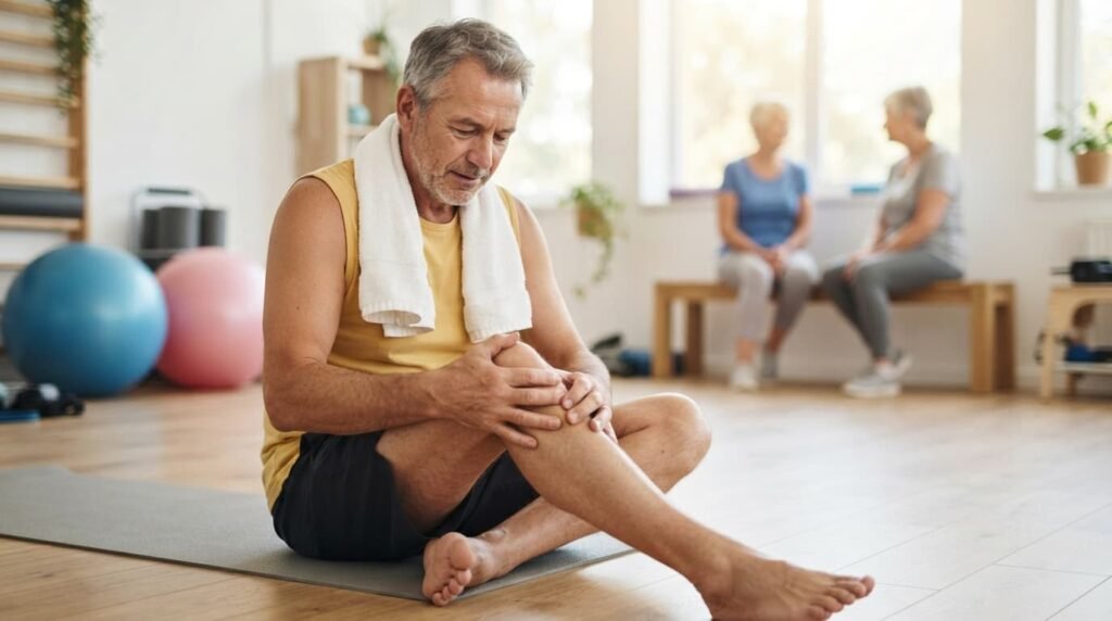Senior Woman Doing Physiotherapy Exercise for Knee Pain Recovery