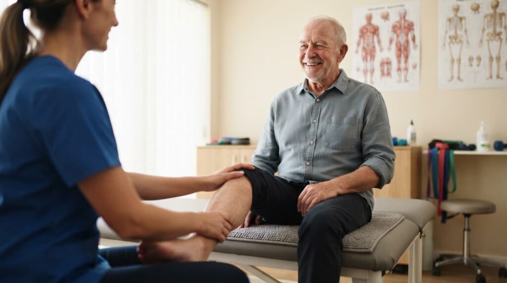 Physiotherapist Treating Elderly Patient in Clinic | Senior Physical Therapy