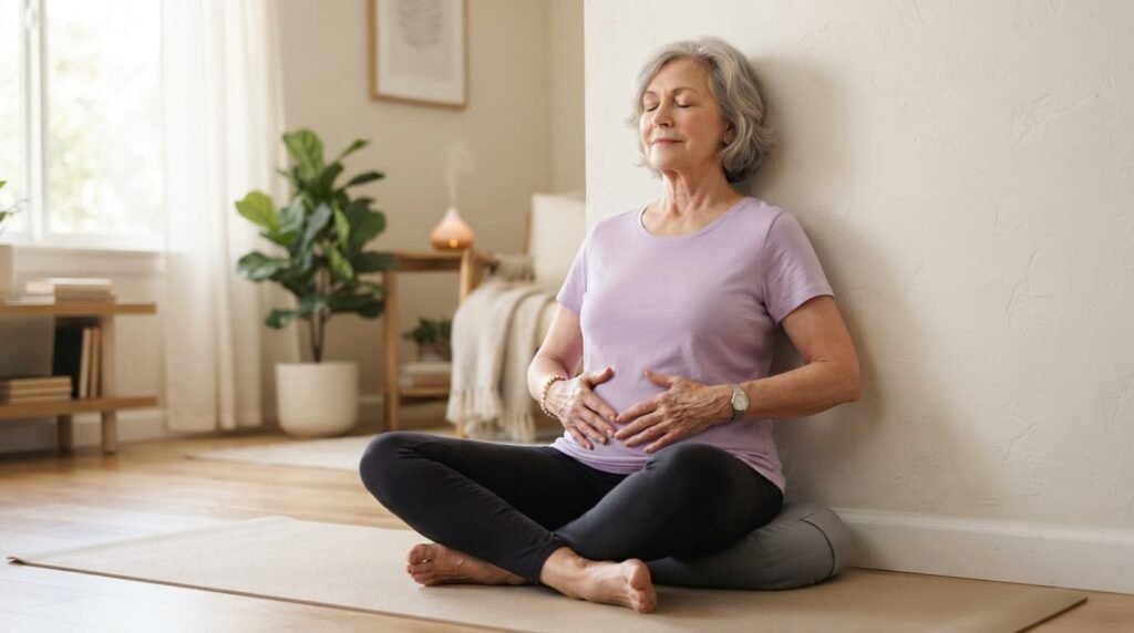 Senior Woman Living with Arthritis Managing Knee Joint Pain at Home