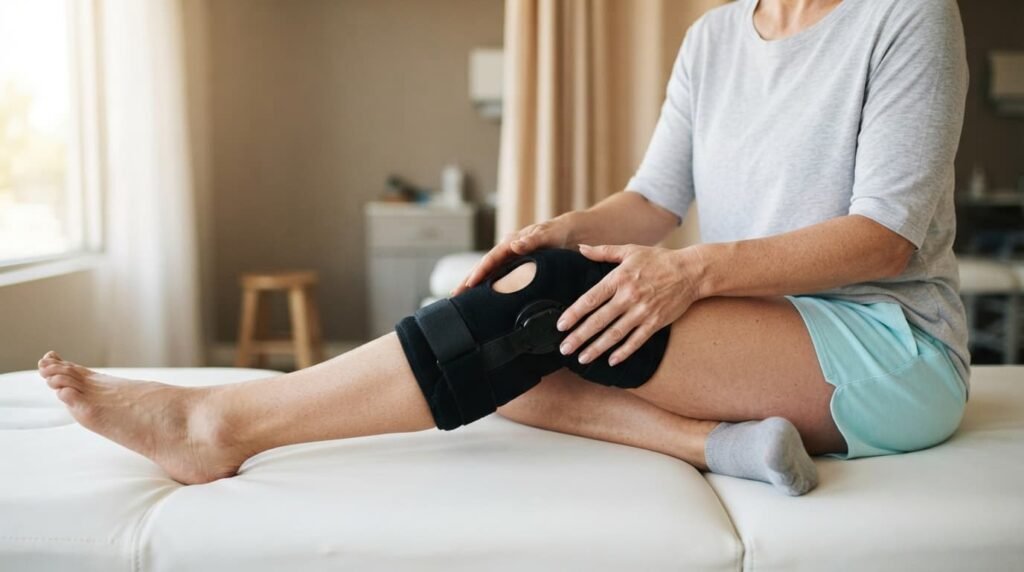 Woman Resting a Hand on Her Knee After Discomfort at Home