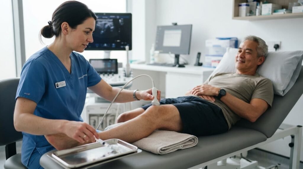 PRP knee injection administered with ultrasound guidance