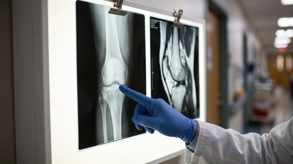 Knee MRI vs X-Ray Images Compared on a Hospital Lightbox