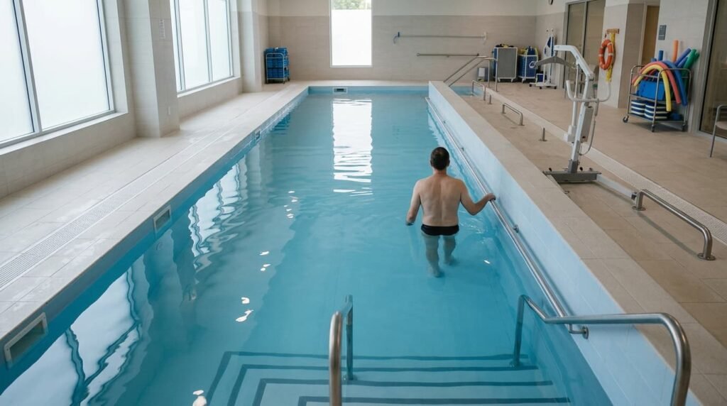 Patient Water Walking in a Hydrotherapy Pool for Low Impact Knee Arthritis Exercise