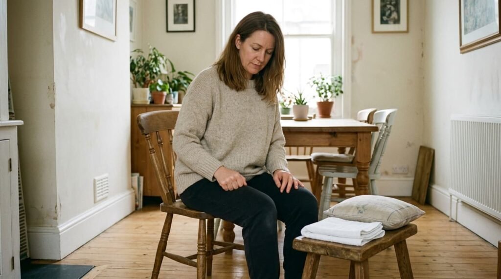 Light tapping with a loose fist prepares the quadriceps before gliding strokes.