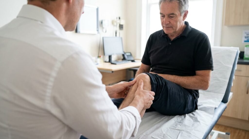Clinician Checking Kneecap Movement During Knee Assessment